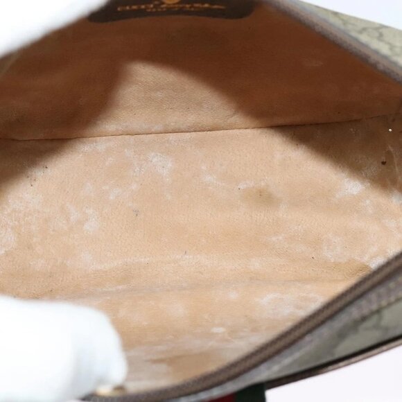 GUCCI GG Supreme Web Sherry Line Bag PVC Beige Gold - Picture 13 of 16